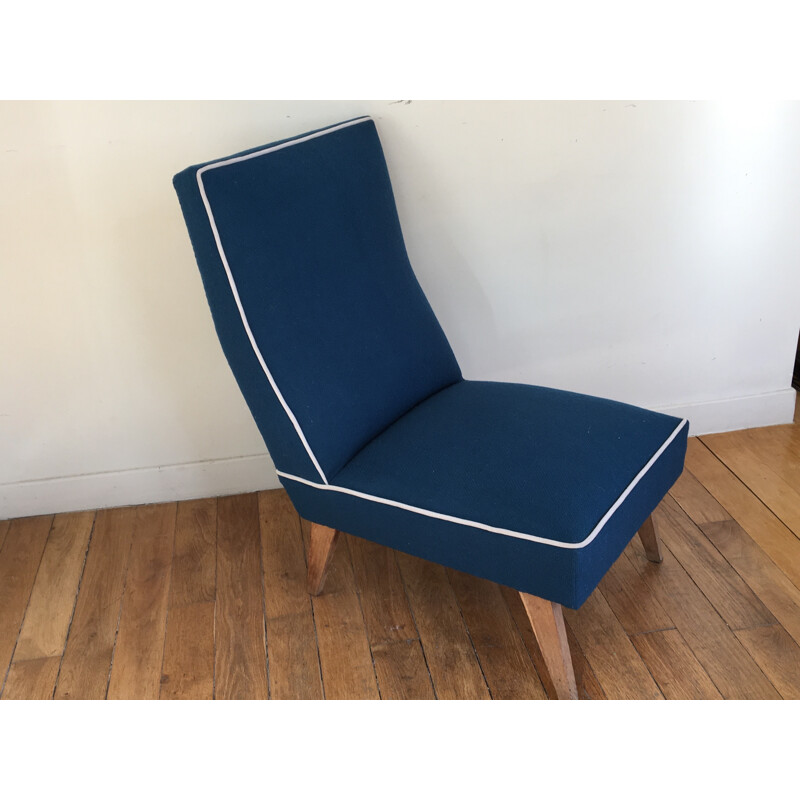 Set of 2 vintage french blue low chairs - 1950s