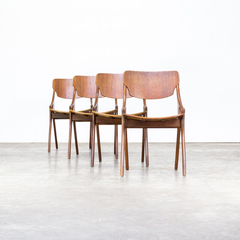 Vintage set of 4 dining chairs by Arne Hovmand Olsen for Mogens Kold - 1950s