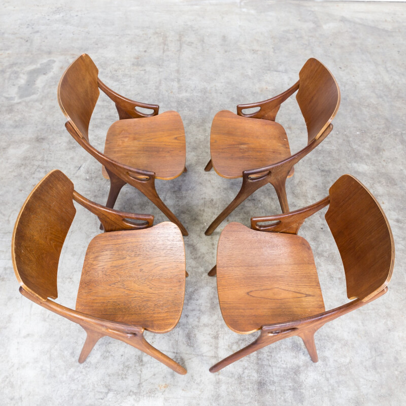 Vintage set of 4 dining chairs by Arne Hovmand Olsen for Mogens Kold - 1950s
