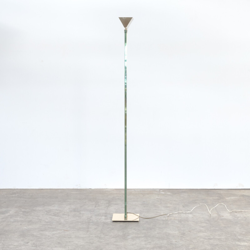 Vintage glass and brass floor lamp by Mauro Martini for Fratelli Martini - 1970s