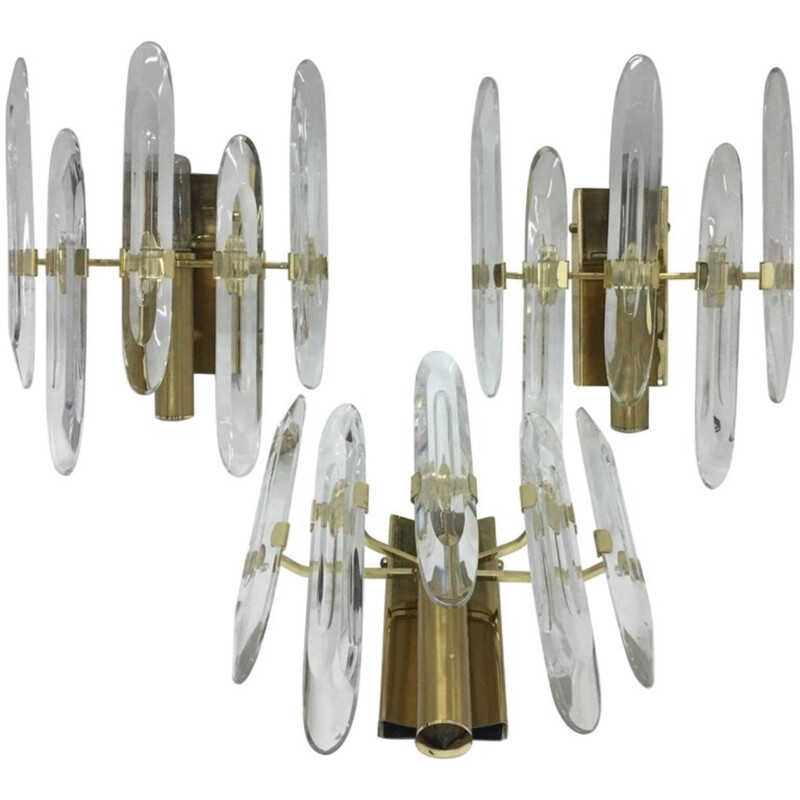 Vintage set of 3 large brass wall sconces by Gaetano Sciolari, Italy - 1960s