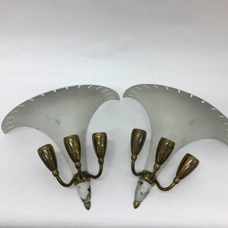 Vintage set of 2 Italian wall sconces by Oscar Torlasco - 1950s