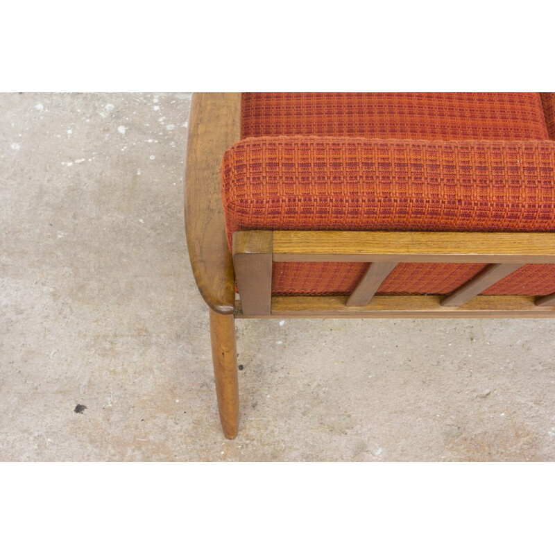 Danish 3-seater sofa in teak and red-orange fabric - 1960s