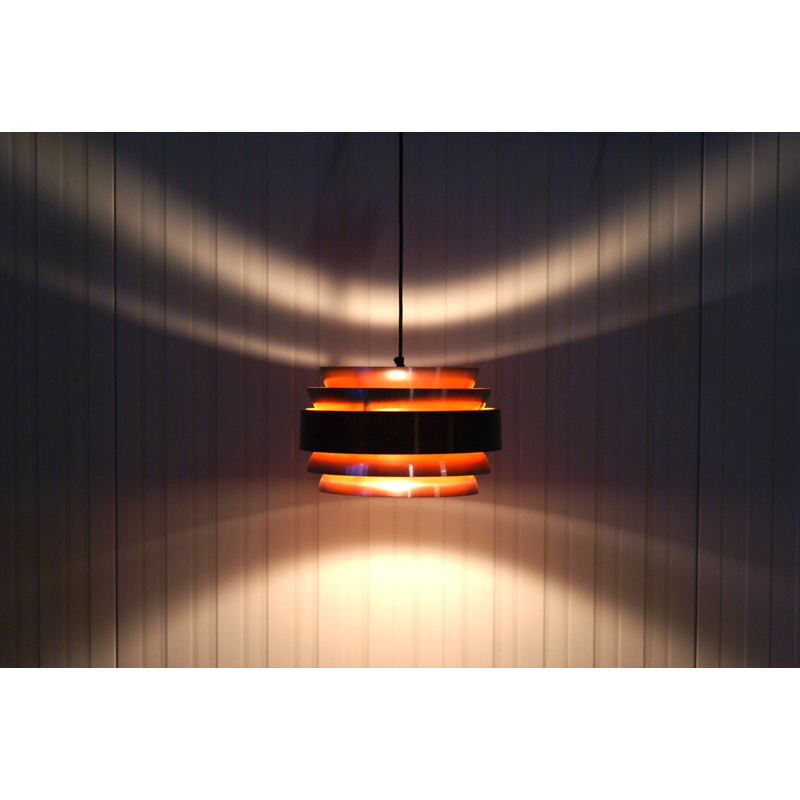 Vintage Pendant Lamp in Orange, light aluminium and dark gold by Lakro Amstelveen - 1970s