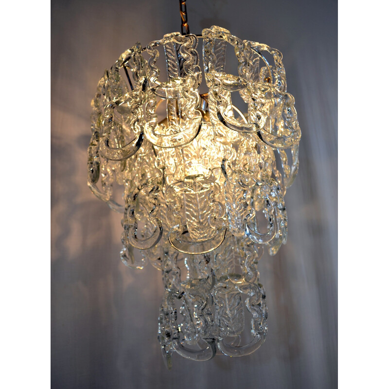 Chandelier in Glass Chain by Angelo Mangiarotti for Vistosi - 1960s