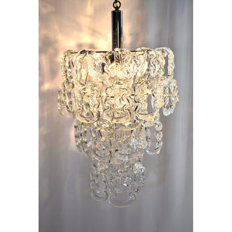 Chandelier in Glass Chain by Angelo Mangiarotti for Vistosi - 1960s