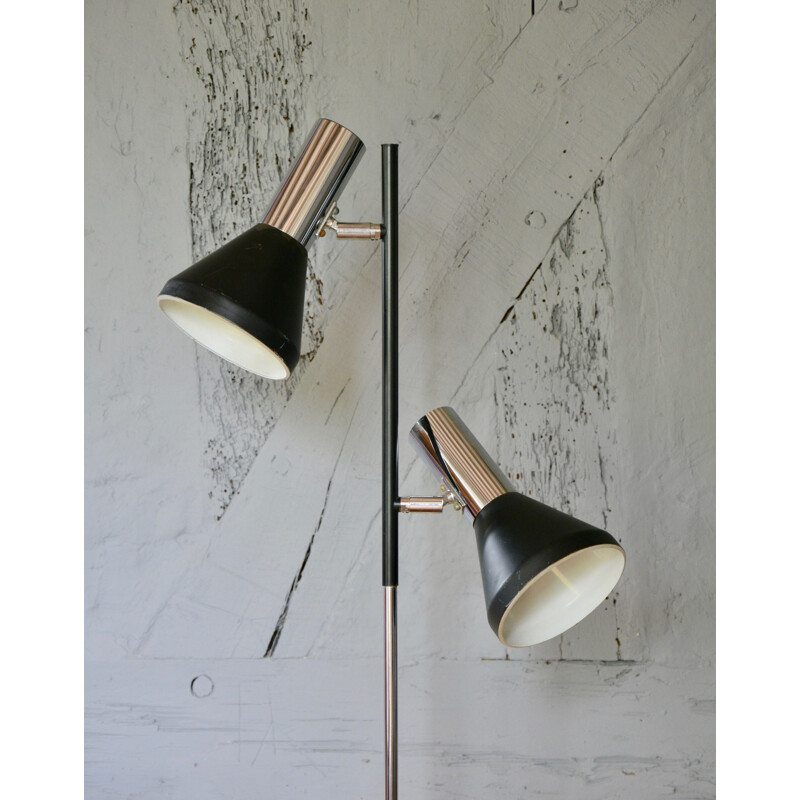 Vintage chrome and black metal floor lamp by D.B.G.M, 1970