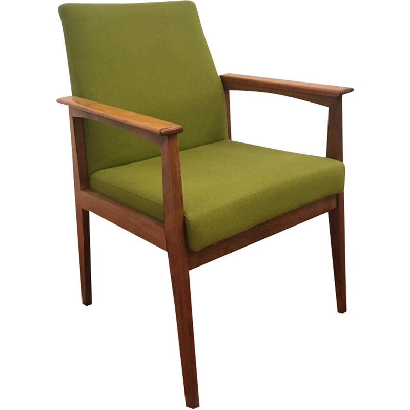Scandinavian Wood Vintage armchair with green fabric - 1960s