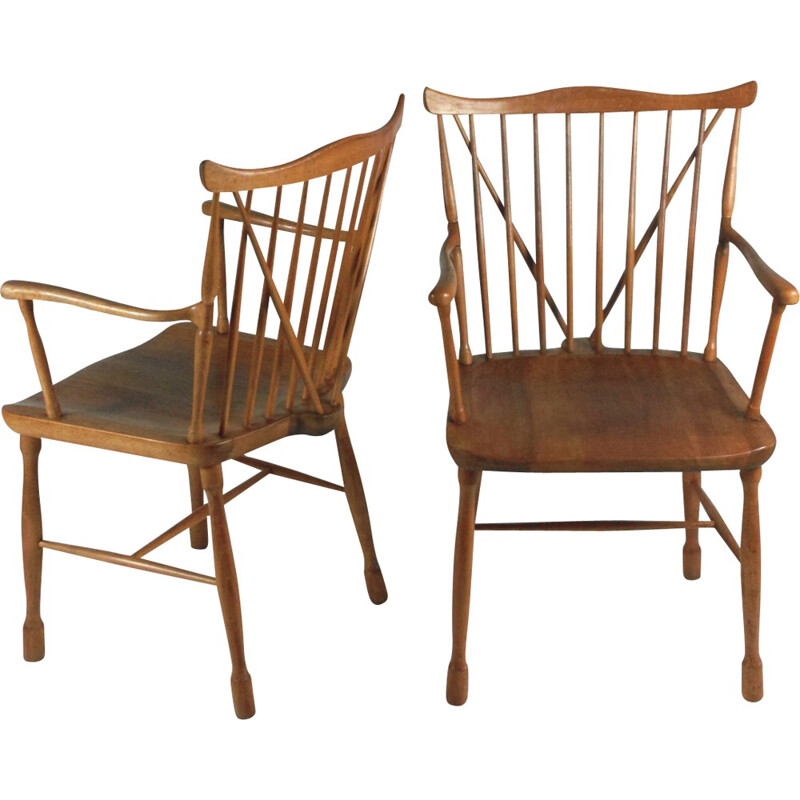 Set of 2 Vintage Chairs in Beech and Elm by Ole Wanscher and Fritz Hansen - 1940s