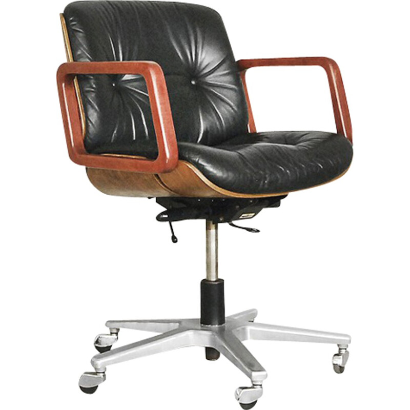 Leather Swivel Office Chair by Giroflex - 1970s