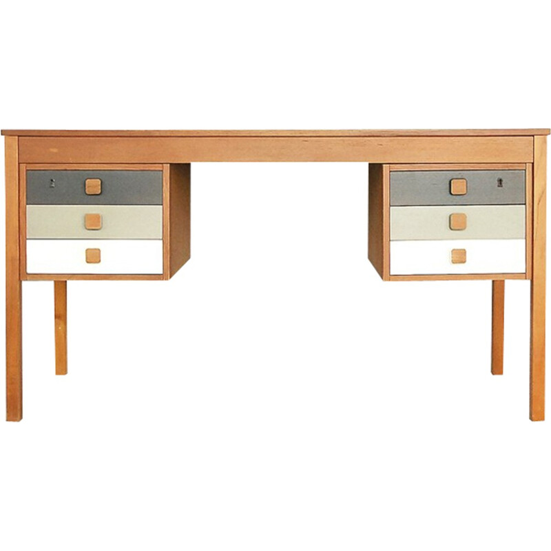 Danish Teak Veneer Desk with Drawers by Domino Møbler - 1960s