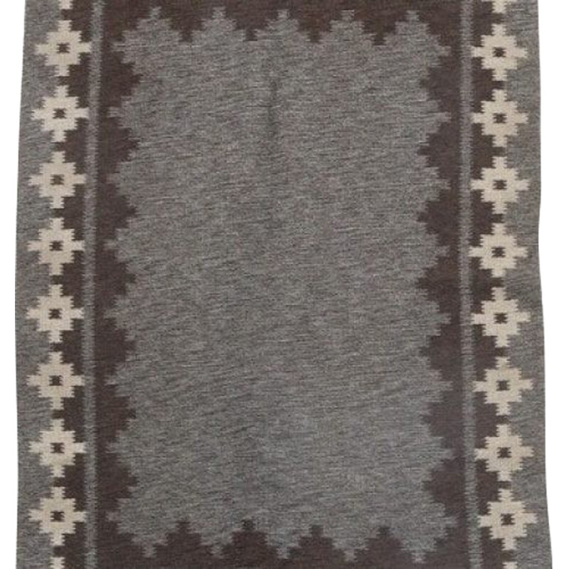 Vintage Gray wool rug with grey geometric patterns - 1960s