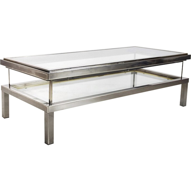 Vintage coffee table with glass cabinet by Maison Jansen, France 1970