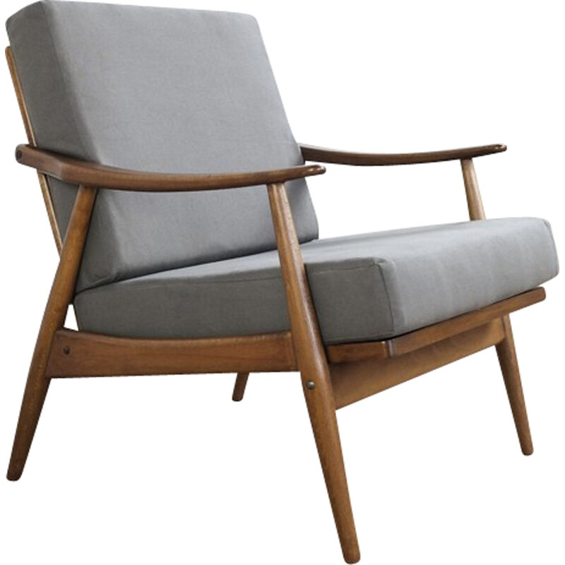 Fauteuil vintage danois gris en hêtre - 1960