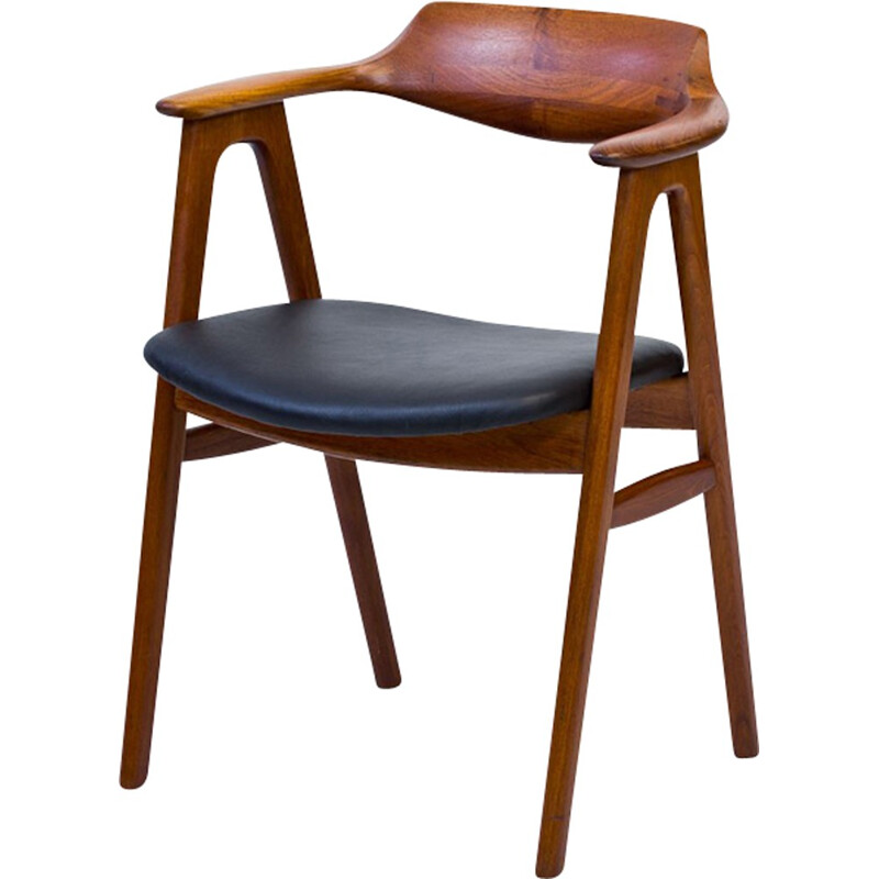 Vintage desk chair in Teak & Leather by Erik Kirkegaard for Høng Stolefabrik - 1950s