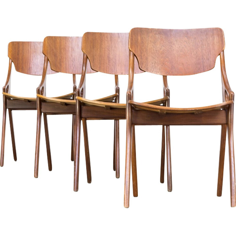 Vintage set of 4 dining chairs by Arne Hovmand Olsen for Mogens Kold - 1950s