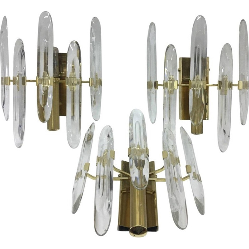 Vintage set of 3 large brass wall sconces by Gaetano Sciolari, Italy - 1960s