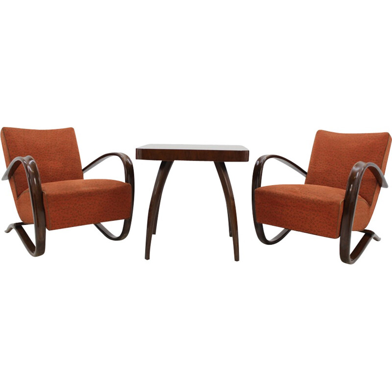 Set of 2 Armchairs "H-269" and Coffee table by Jindrich Halabala - 1960s 