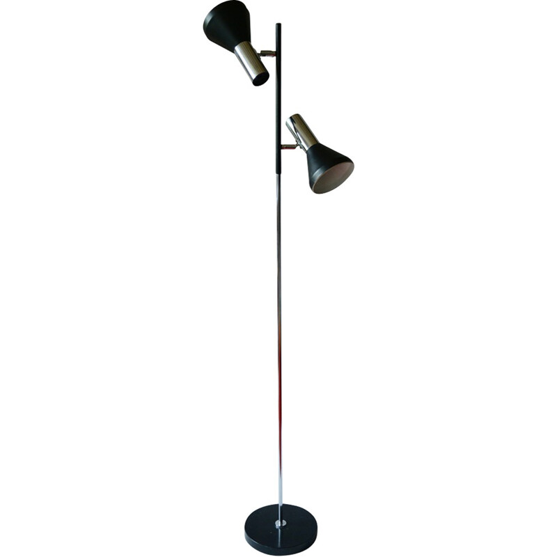 Lámpara de pie vintage de metal negro y cromo de D.B.G.M, 1970