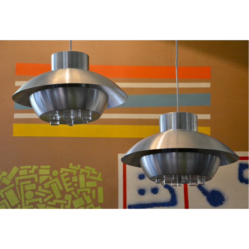 Set of 2 RAAK Vintage pendant lamp in aluminum - 1970s