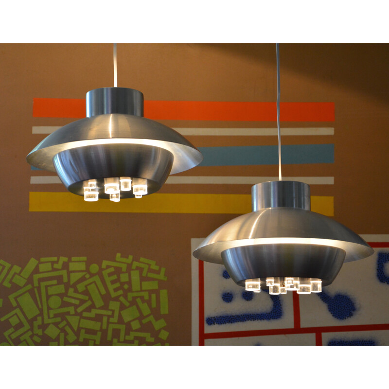 Set of 2 RAAK Vintage pendant lamp in aluminum - 1970s