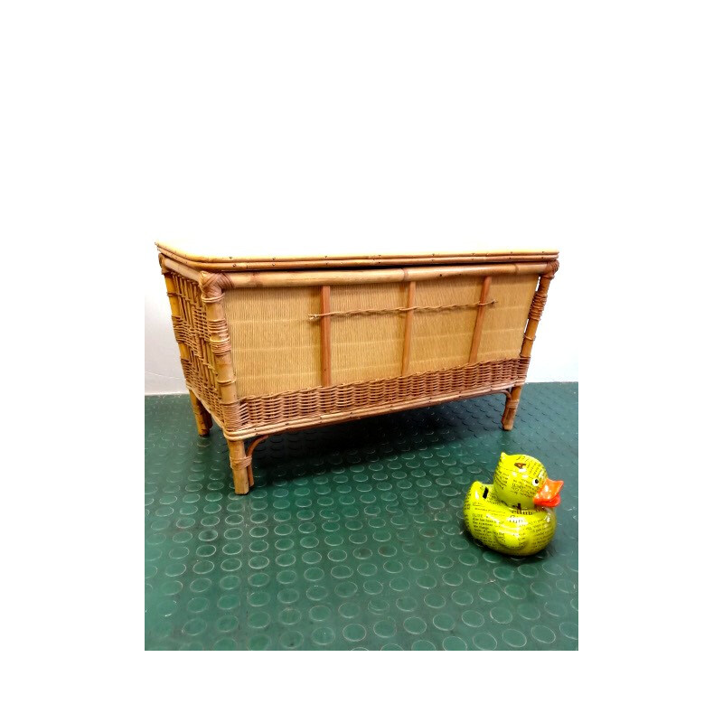 Vintage Rattan toy chest bench - 1950s