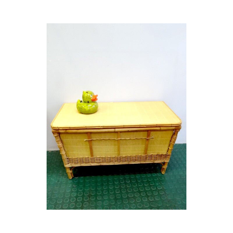 Vintage Rattan toy chest bench - 1950s