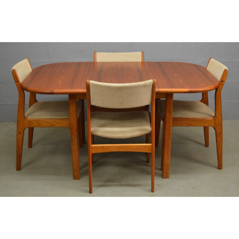 Vintage Teak Danish table and 4 chairs by D-scan - 1970s