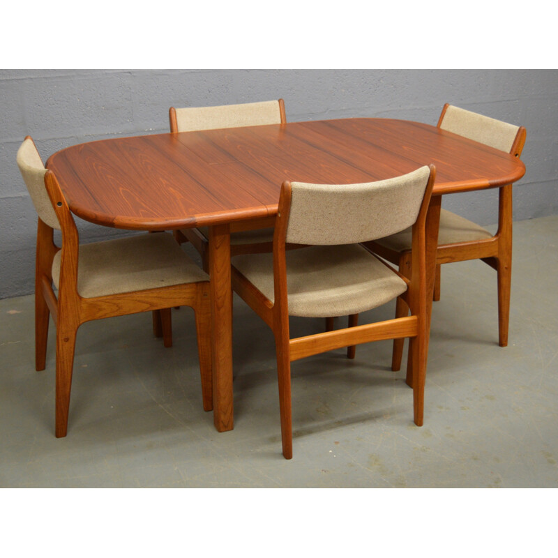 Table à repas et 4 chaises vintage en Teck pour D-Scan - 1970