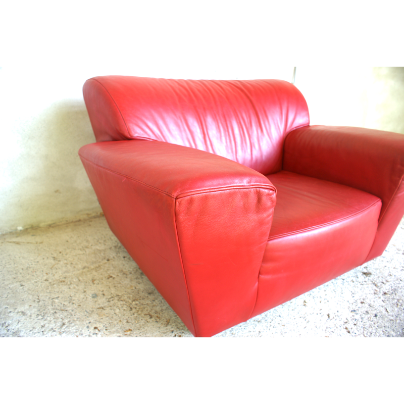 Fauteuil lounge Vintage rouge en cuir, édition Montis - 1970