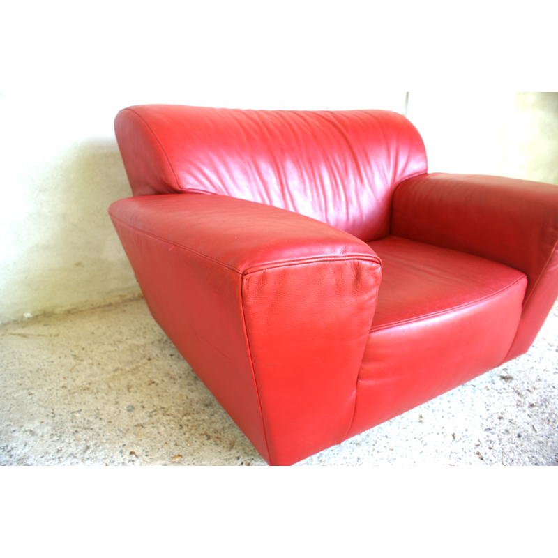 Rare red leather lounge chair from Montis - 1970s