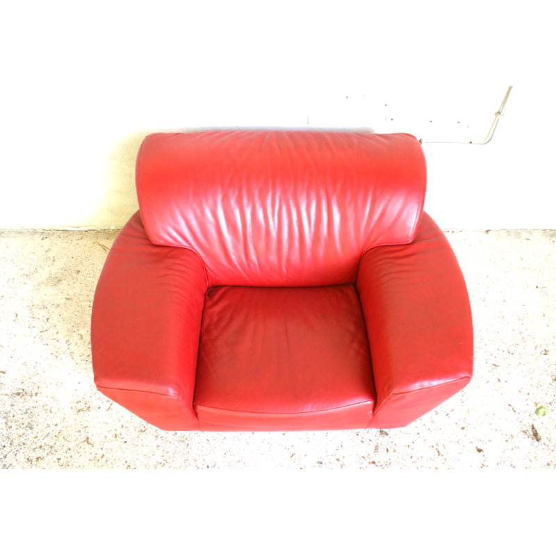 Fauteuil lounge Vintage rouge en cuir, édition Montis - 1970