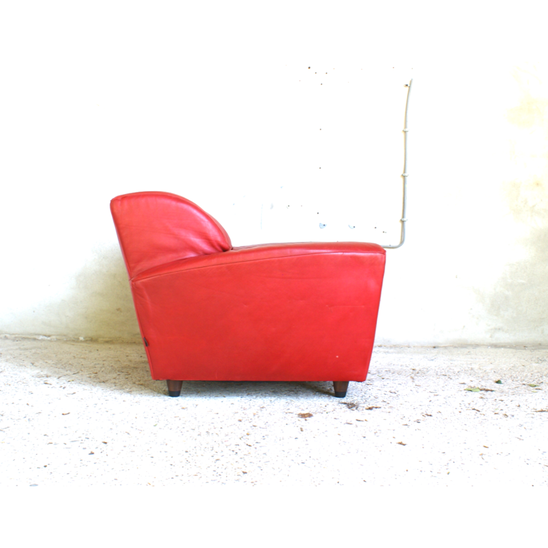 Fauteuil lounge Vintage rouge en cuir, édition Montis - 1970