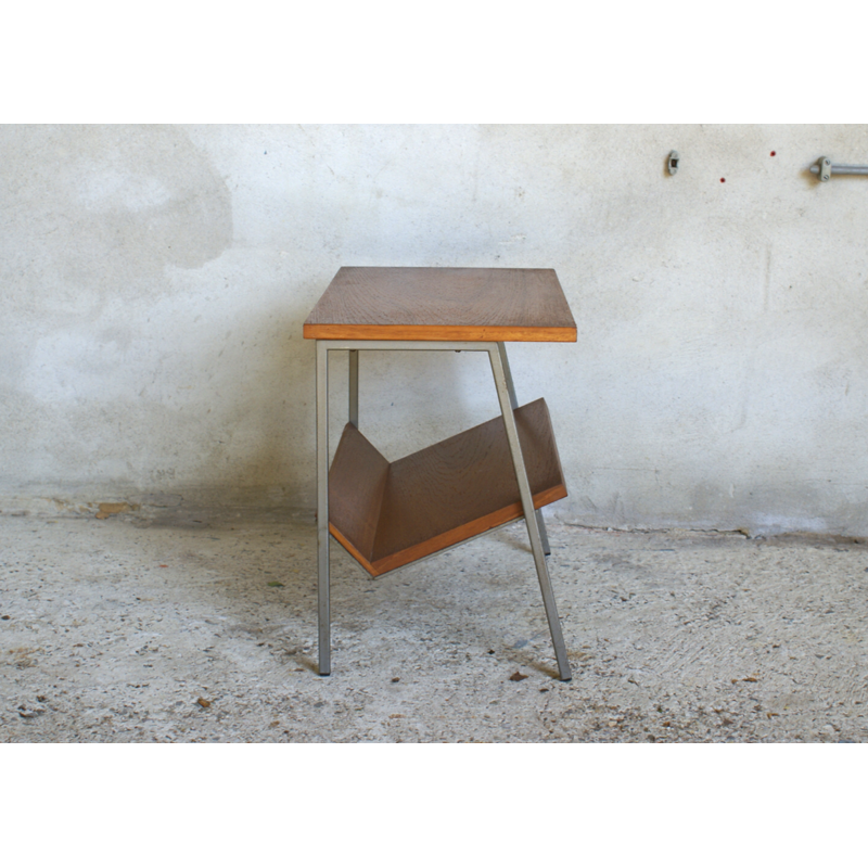 Vintage Dutch Side Table in Teak Veneer with Magazine Rack - 1960s