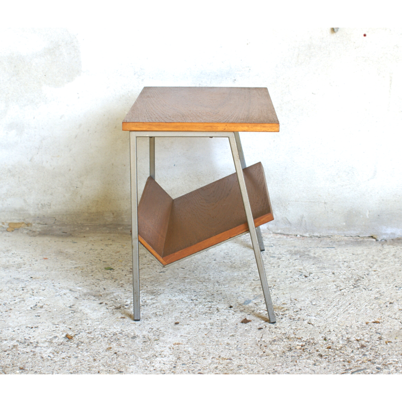 Vintage Dutch Side Table in Teak Veneer with Magazine Rack - 1960s