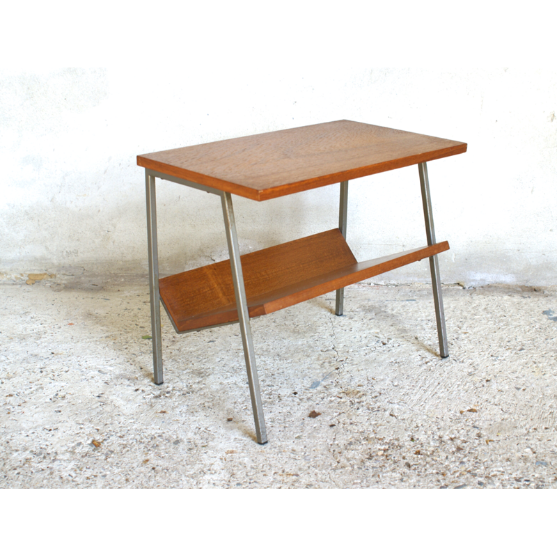 Vintage Dutch Side Table in Teak Veneer with Magazine Rack - 1960s