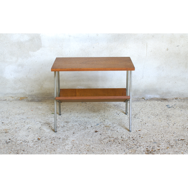 Vintage Dutch Side Table in Teak Veneer with Magazine Rack - 1960s