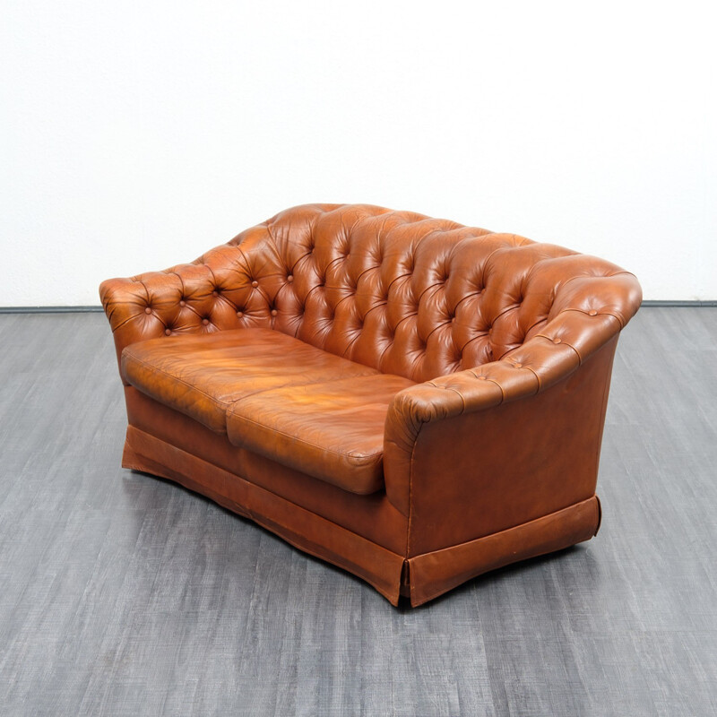 Vintage 2 seater sofa in leather cover cognac - 1950s