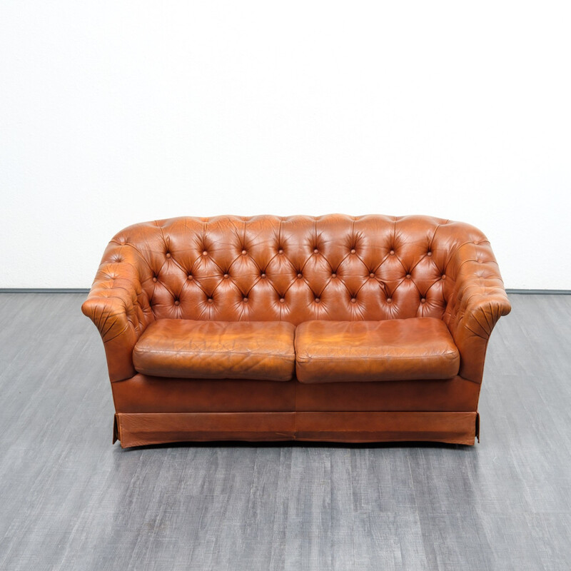 Vintage 2 seater sofa in leather cover cognac - 1950s