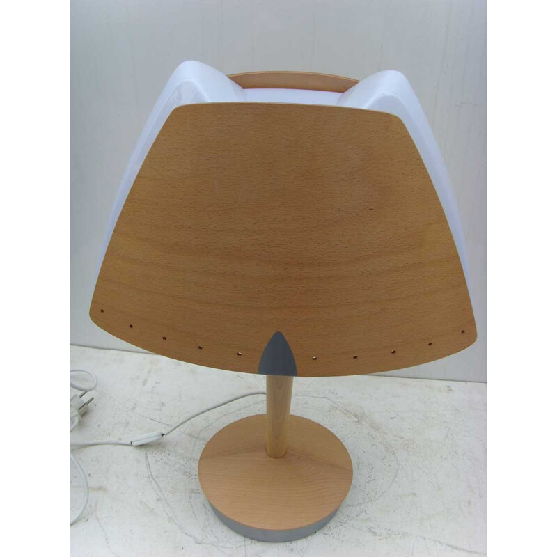Lampada da tavolo vintage in metallo e legno per Lucid, 1970