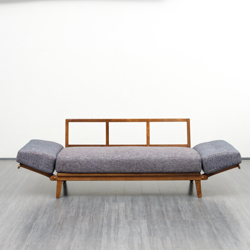 Vintage small stained beech frame daybed sofa - 1950s