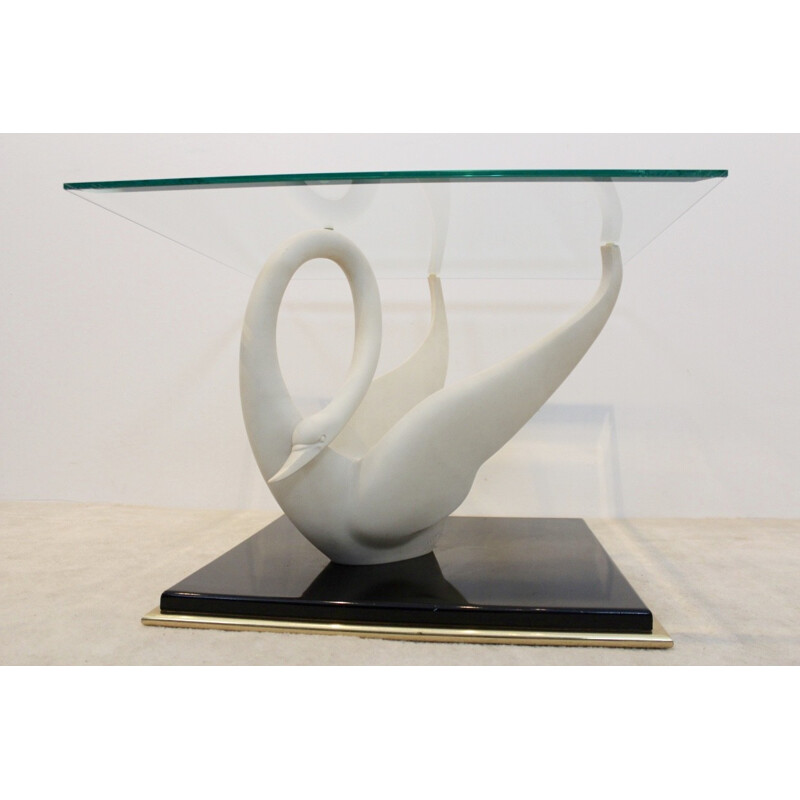 Vintage Swan Couchtisch aus Glas von Maison Jansen, 1960