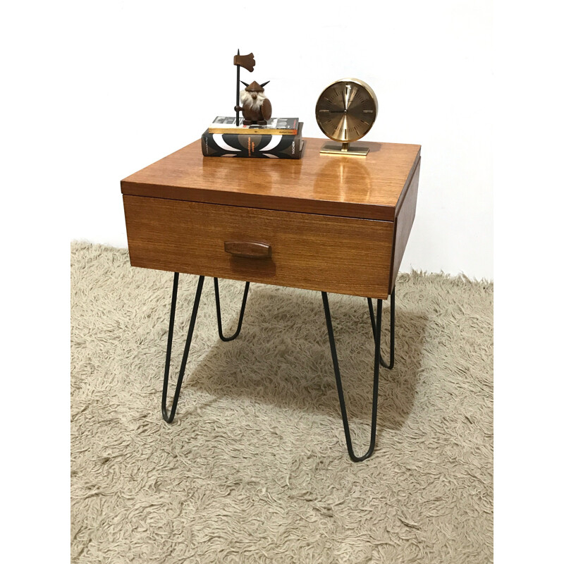 Table chevet vintage industrielle "Quadrille" en épingle pour G plan - 1960