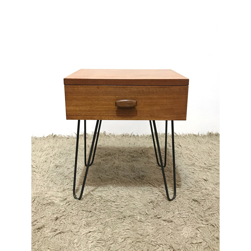 Table chevet vintage industrielle "Quadrille" en épingle pour G plan - 1960