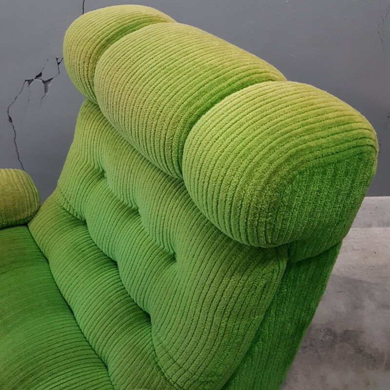 Vintage Space Age lounge chair made of apple green velvet - 1970s