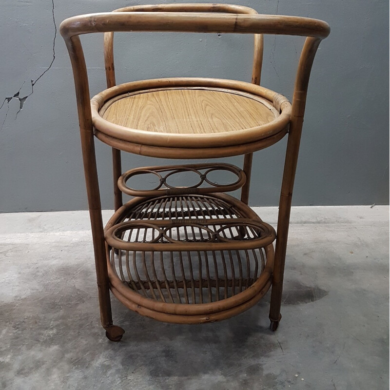 Vintage rattan serving trolley from Rohé Noordwolde - 1950s