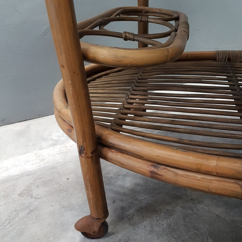 Vintage rattan serving trolley from Rohé Noordwolde - 1950s