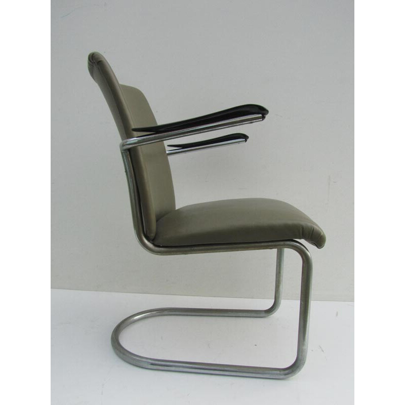 Gispen industrial armchair in leatherette and chrome - 1940