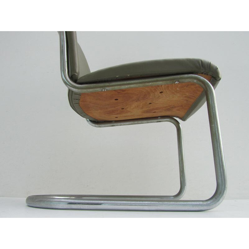 Gispen industrial armchair in leatherette and chrome - 1940