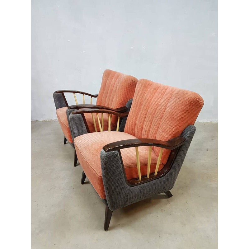 Set of 2 vintage orange lounge chairs  - 1950s